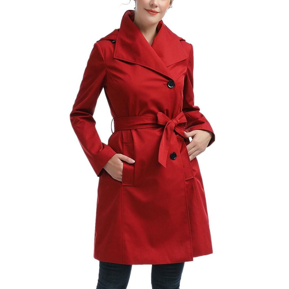 Kimi Kai Womens Elsa Water Resistant Hooded Belted Trench Coat Red Size M NWT